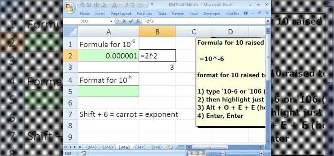 shortcut for exponents in excel on mac